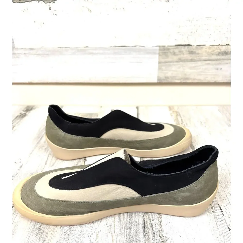 Arche Womens 8.5 Black Green Multi Suede Leather Platform Slip On Sneakers
